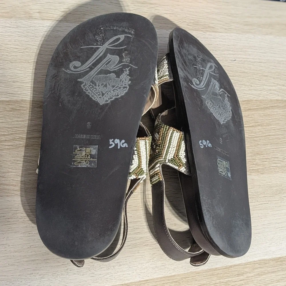 Free People Leather Mali Beaded Slip On Cross Straps Sandals Multi Size 8